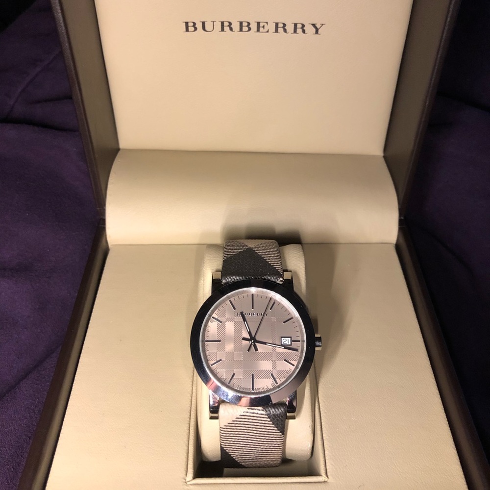 Burberry Unisex Canvas Strap Check Watch, Silver